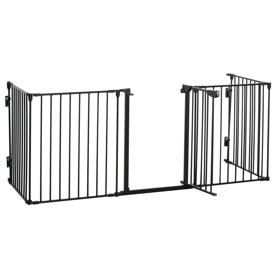 image 1 of PawHut Pet Safety Gate 5 Panels Playpen Metal Fence w/ Walk Through Door - Black