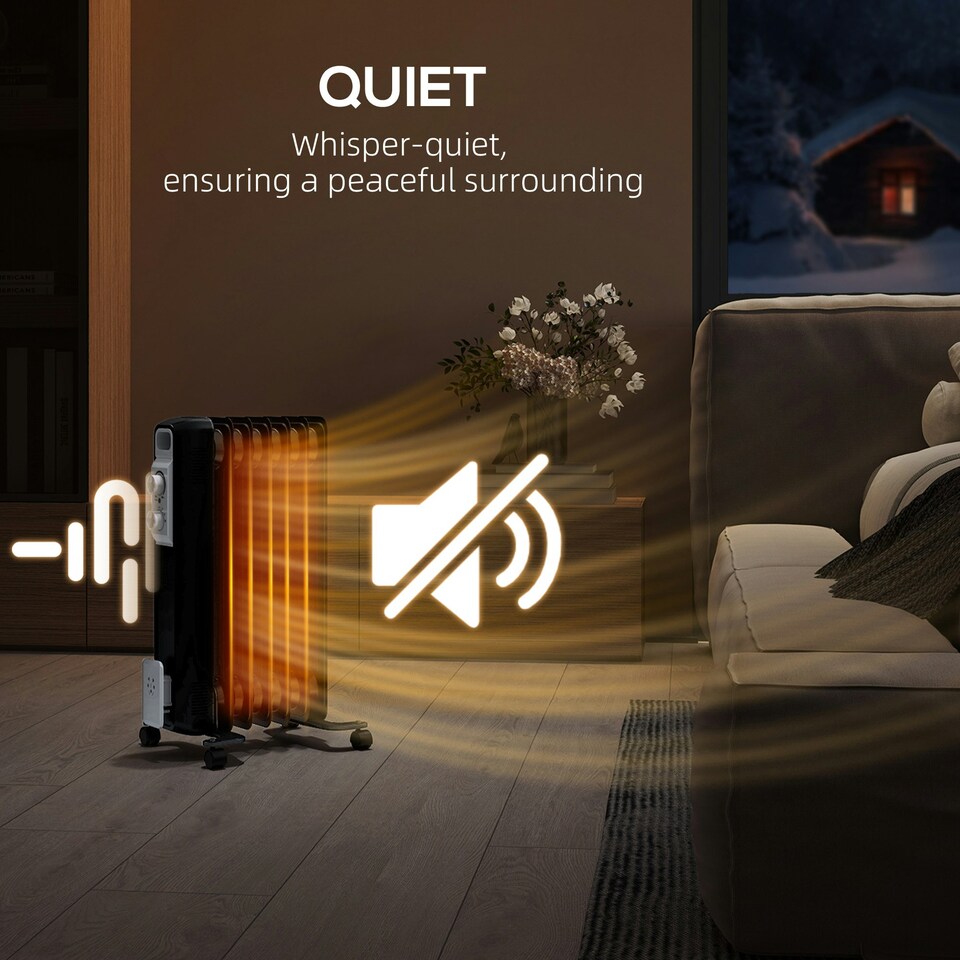 image 1 of HOMCOM 1500W 7 Fin Oil Filled Heater Radiator for Home, Black
