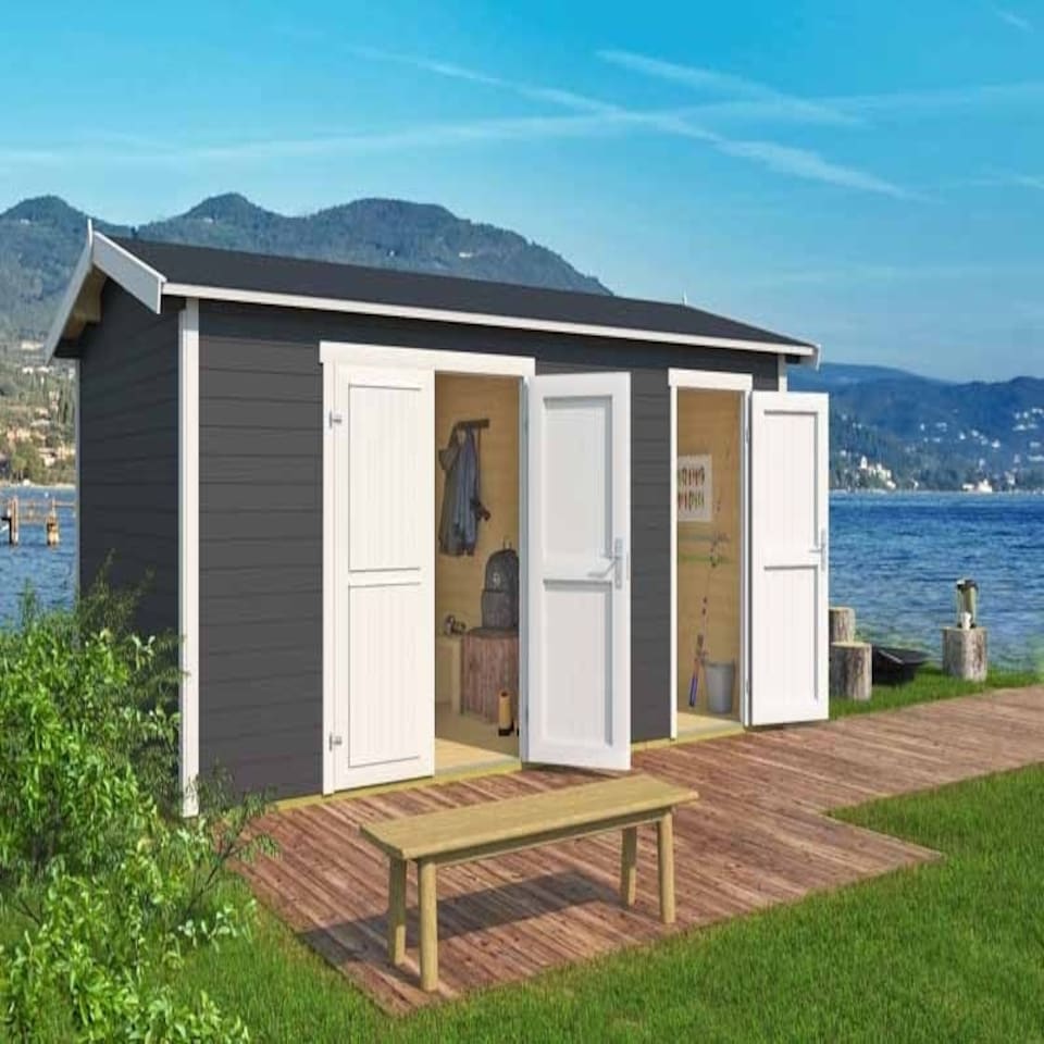 image 1 of Tuvalu XL-Log Cabin, Wooden Garden Room, Timber Summerhouse, Home Office - L540 x W331.2 x H250.8 cm Brown