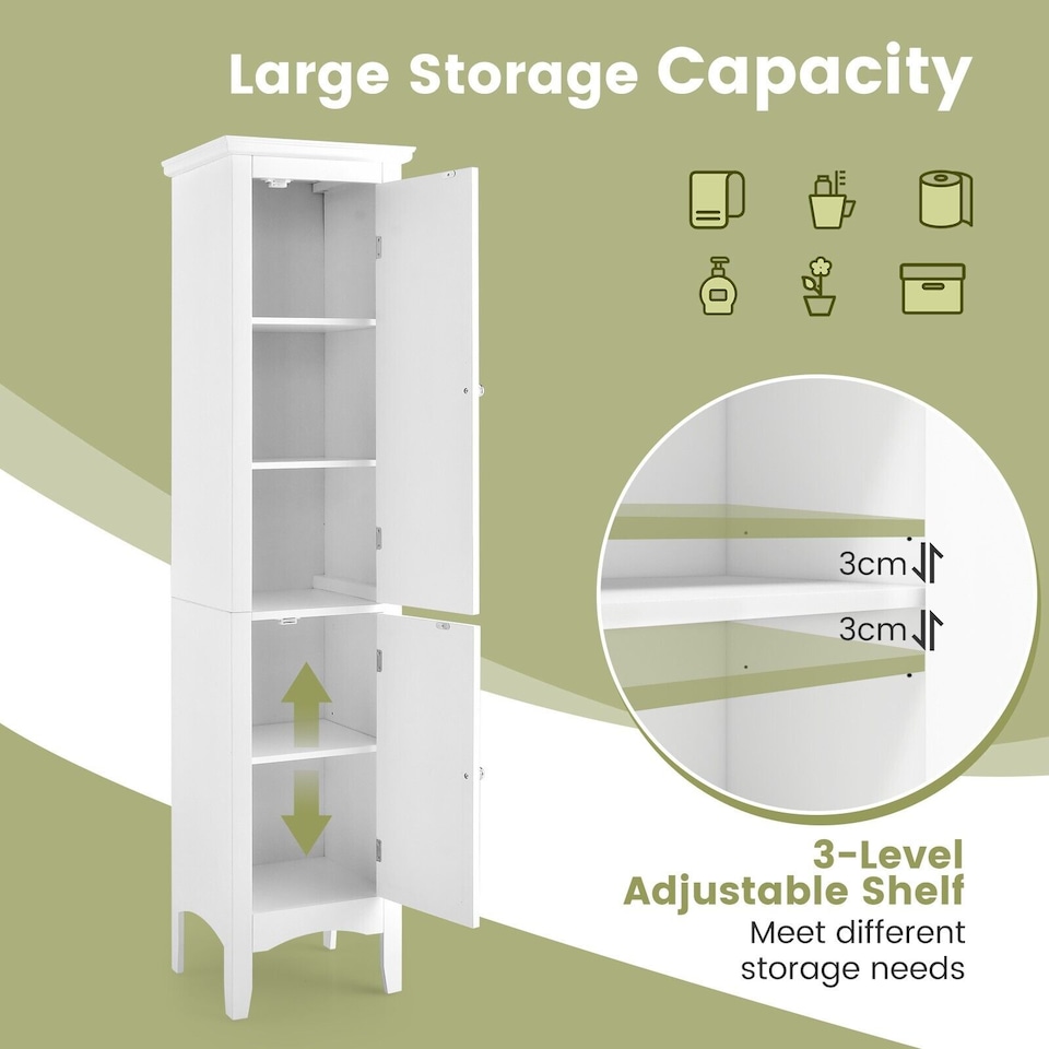 image 1 of COSTWAY 5-Tier Bathroom Tall Cabinet Storage Organizer Cupboard White