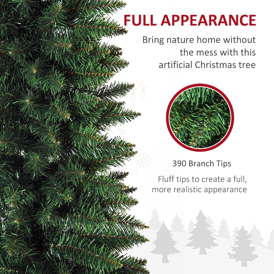 image 1 of HOMCOM 7ft Unlit Artificial Christmas Tree, Pencil Slim mas Tree with Solid Stand and Realistic Branches, Green