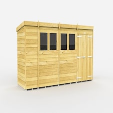 15 x 4 Feet Pent Shed - Double Door With Windows - Wood - L118 x W454 x H201 cm | Brown
