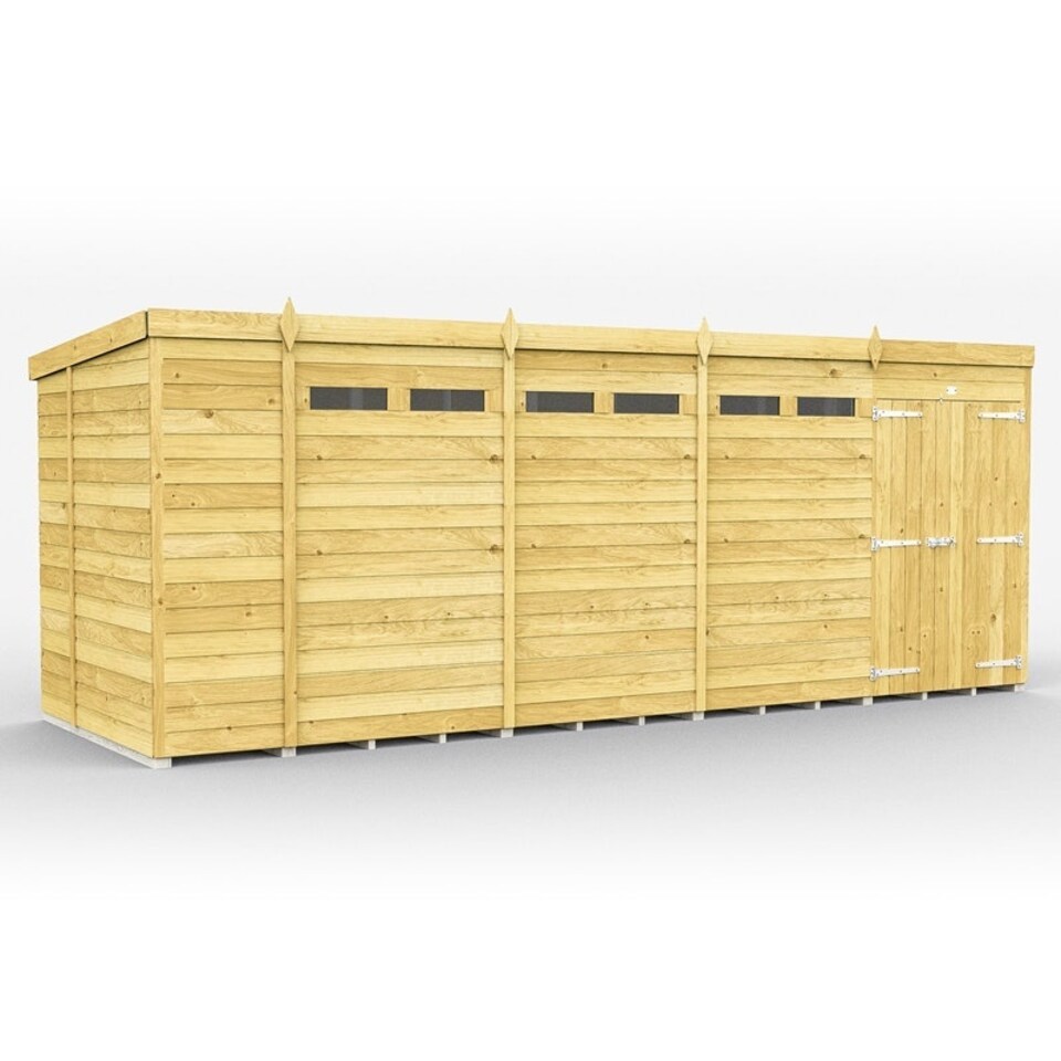 image 1 of 19 x 7 Feet Pent Security Shed - Double Door - Wood - L214 x W560 x H201 cm Brown