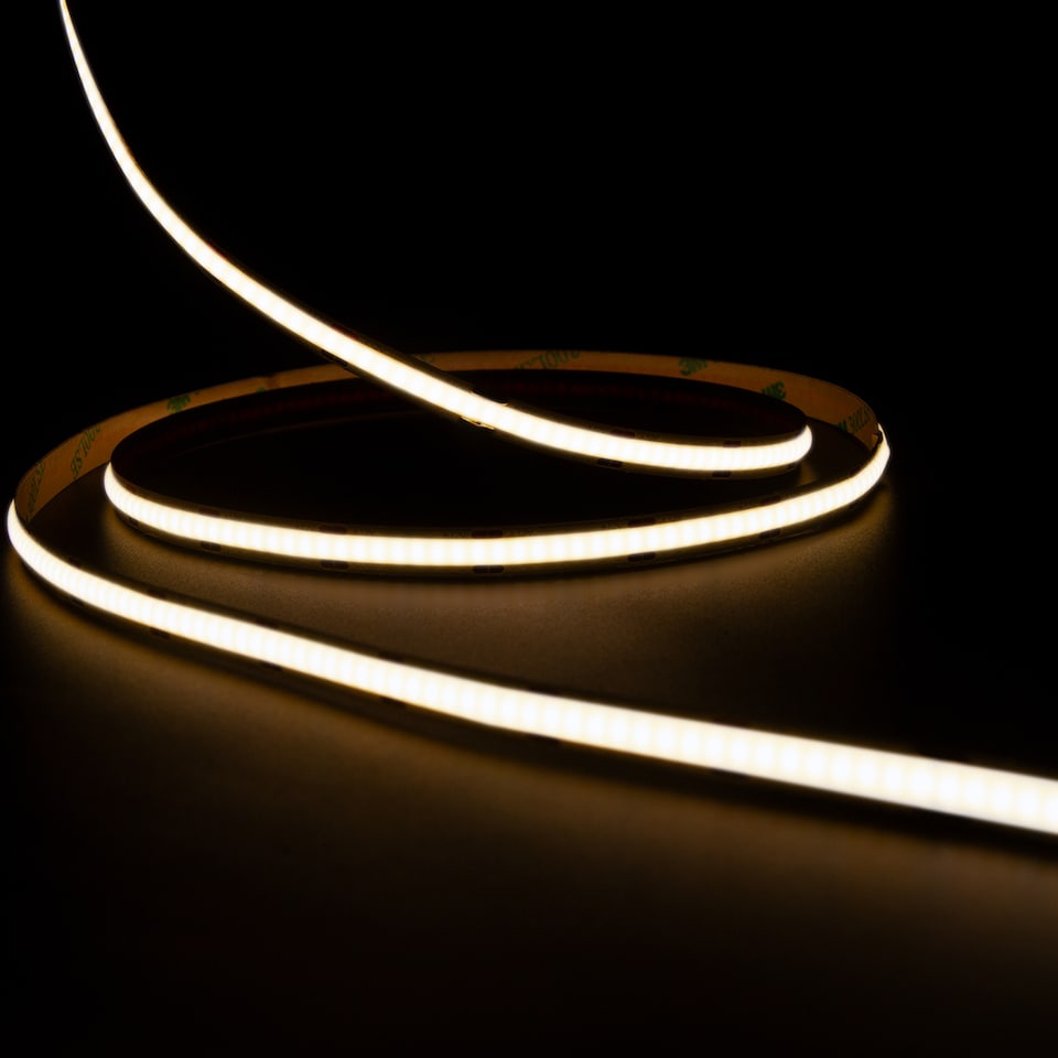 image 1 of 5 Meters Set of 24V Dotless COB Strip with 480 LEDsM Dimming Controller UK Adapter Plug 3000K