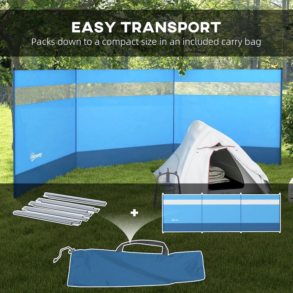 image 1 of Outsunny Camping Windbreaks with Clear Windows and Carry Bag, 440 x 140cm, Blue