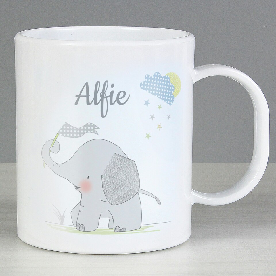 image 1 of Personalised Hessian Elephant Plastic Mug White