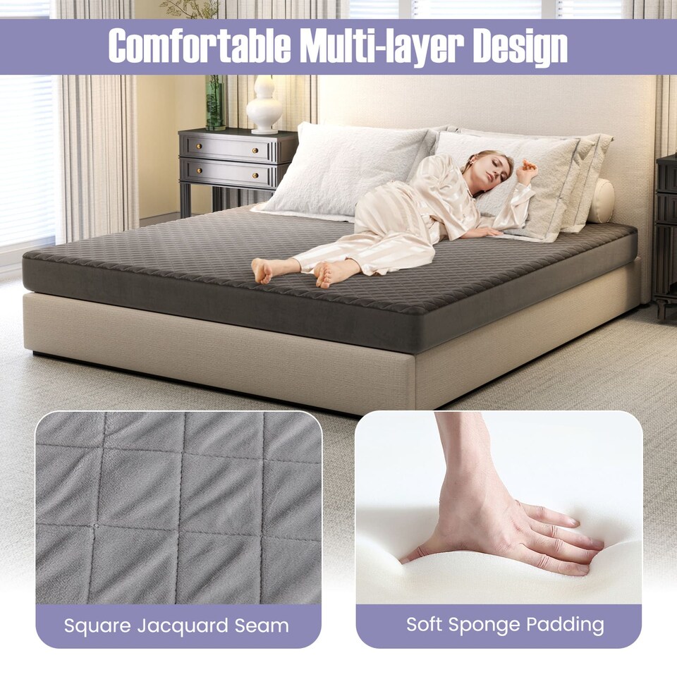 image 1 of COSTWAY Super King Size Mattress Protector Super Soft Velvet Mattress Topper
