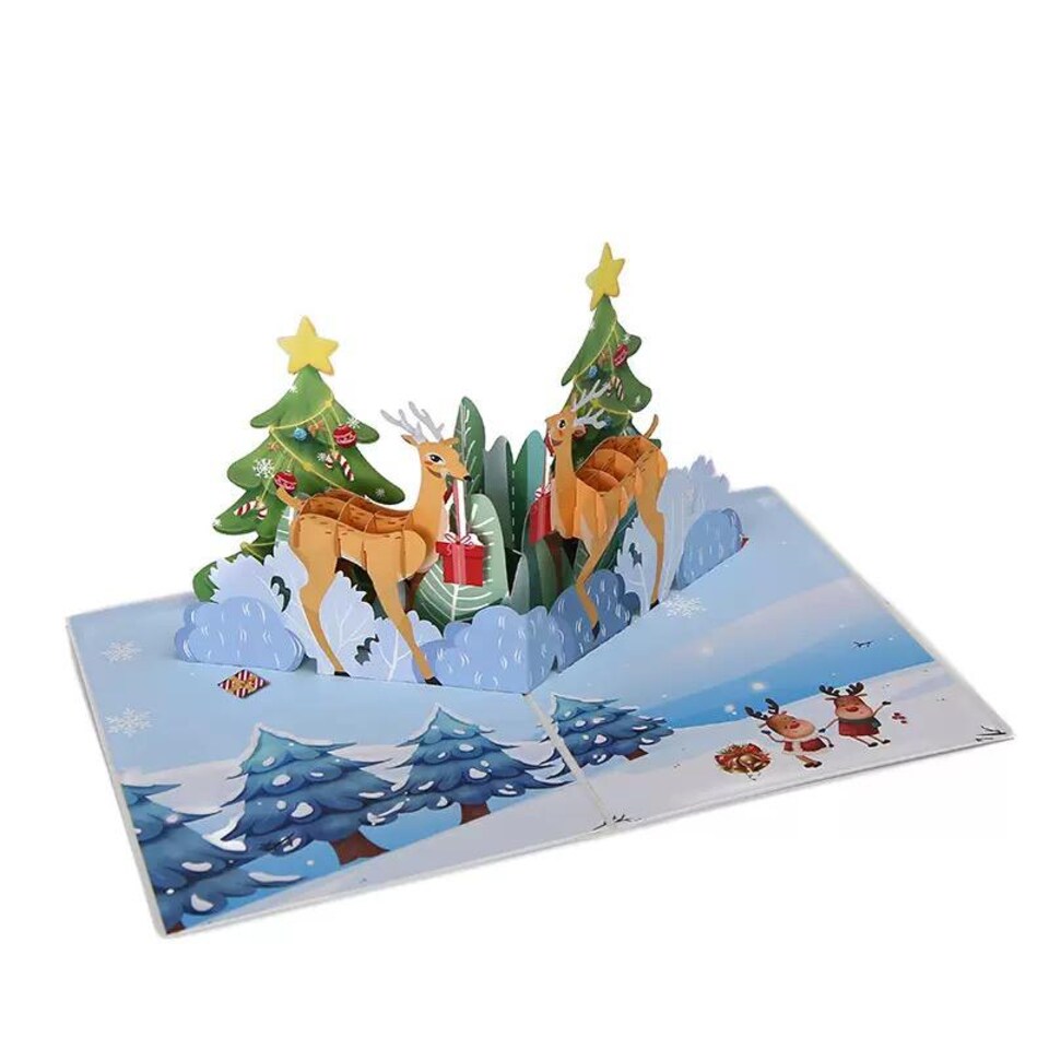 image 1 of Two-Sided Reindeer Festive Scene 3D Pop Up Christmas Card