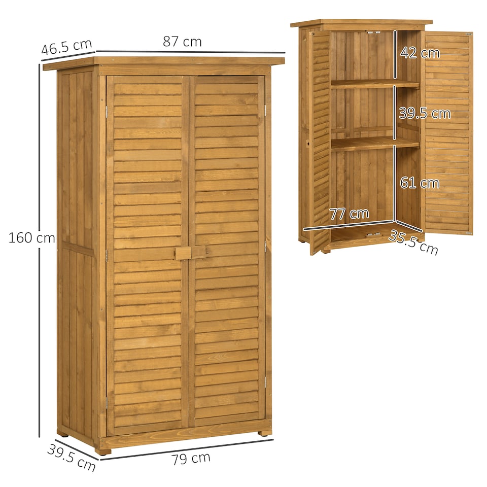 image 1 of Outsunny Wooden Garden Storage Shed, 3 Shelves Tool Cabinet, Natural | White