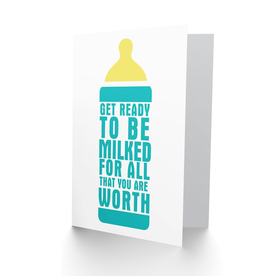 image 1 of Ready To Be Milked Baby Bottle Funny For Her New Baby Card
