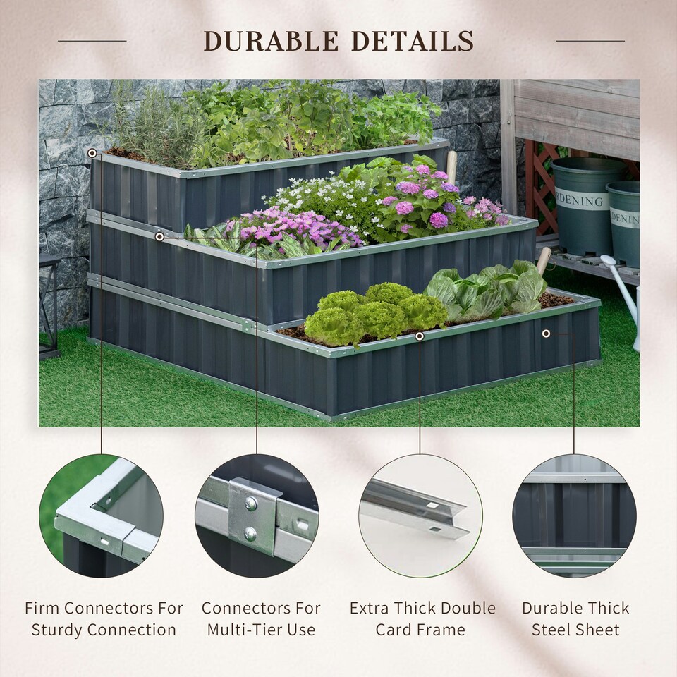 image 1 of Outsunny 3 Tier Raised Garden Bed, Metal Elevated Planer Box, Easy Assembly