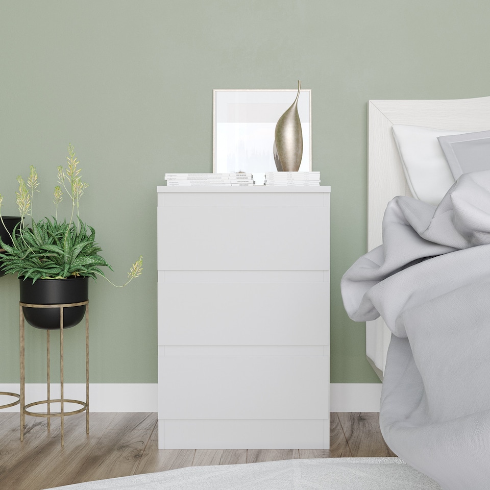 image 1 of 3 Drawer Bedroom Storage Cabinet | Multi | White & White | 1