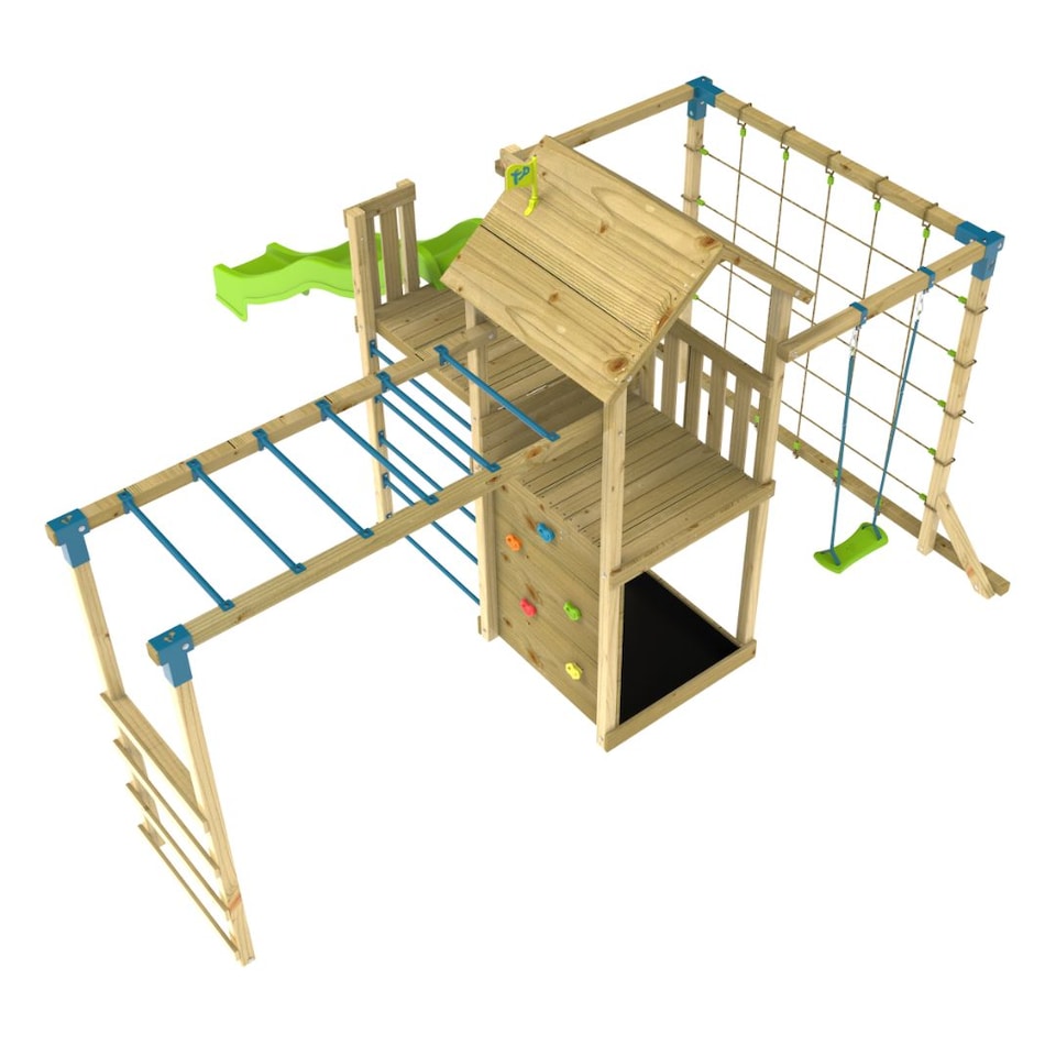 image 1 of TP Skywood Wooden Tower Climbing Frame with Super Wavy Slide, Sky Deck, Monkey Bars & Skyline with Rapide Swing Seat - FSC® certified