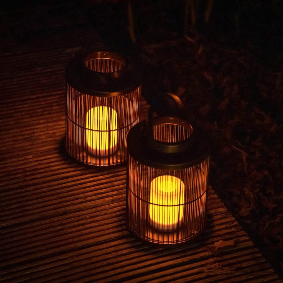 image 1 of ValueLights Outdoor Black Wire Basket Candlelight Lantern | Black