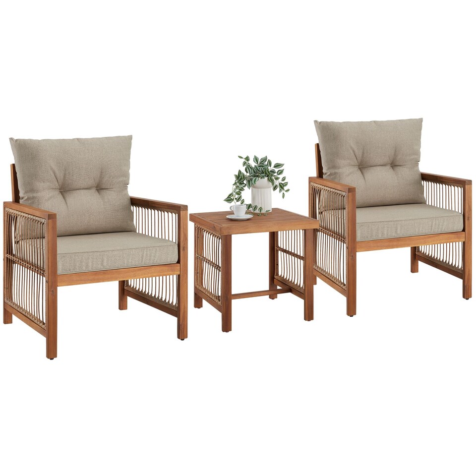 image 1 of Garden Furniture Eivissa with 2 Chairs, Side Table and Cushions in Elegant Rope Design