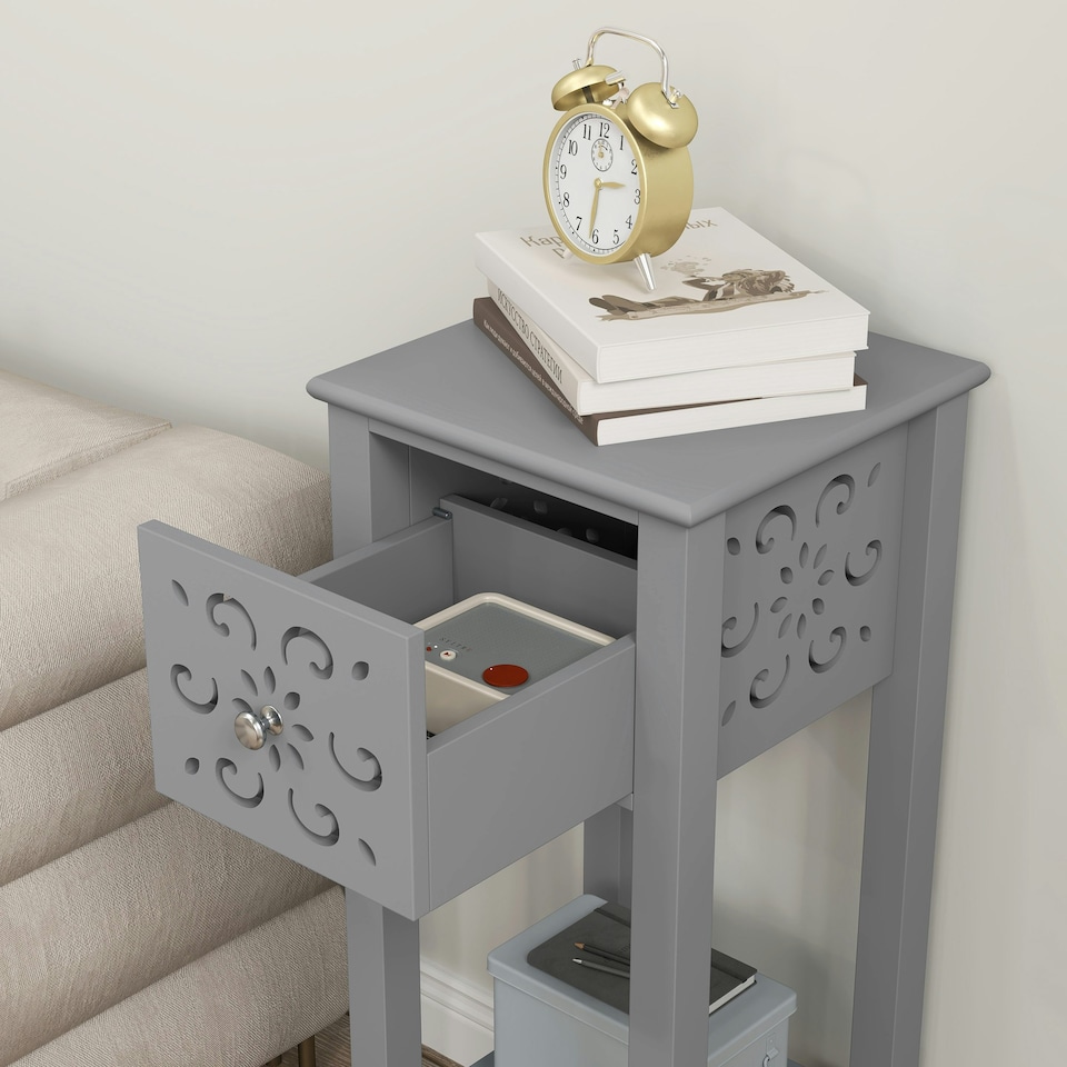 image 1 of HOMCOM Bedside Table Set, End Table Set with Drawer and Storage Shelf, Grey Grey