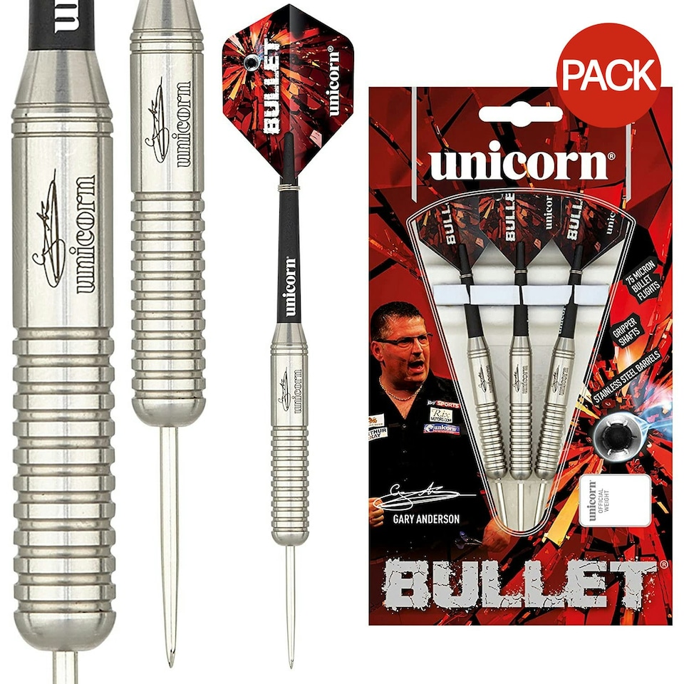 image 1 of Unicorn Bullet Stainless Steel Darts (Pack of 3) - Silver/Black - 23g