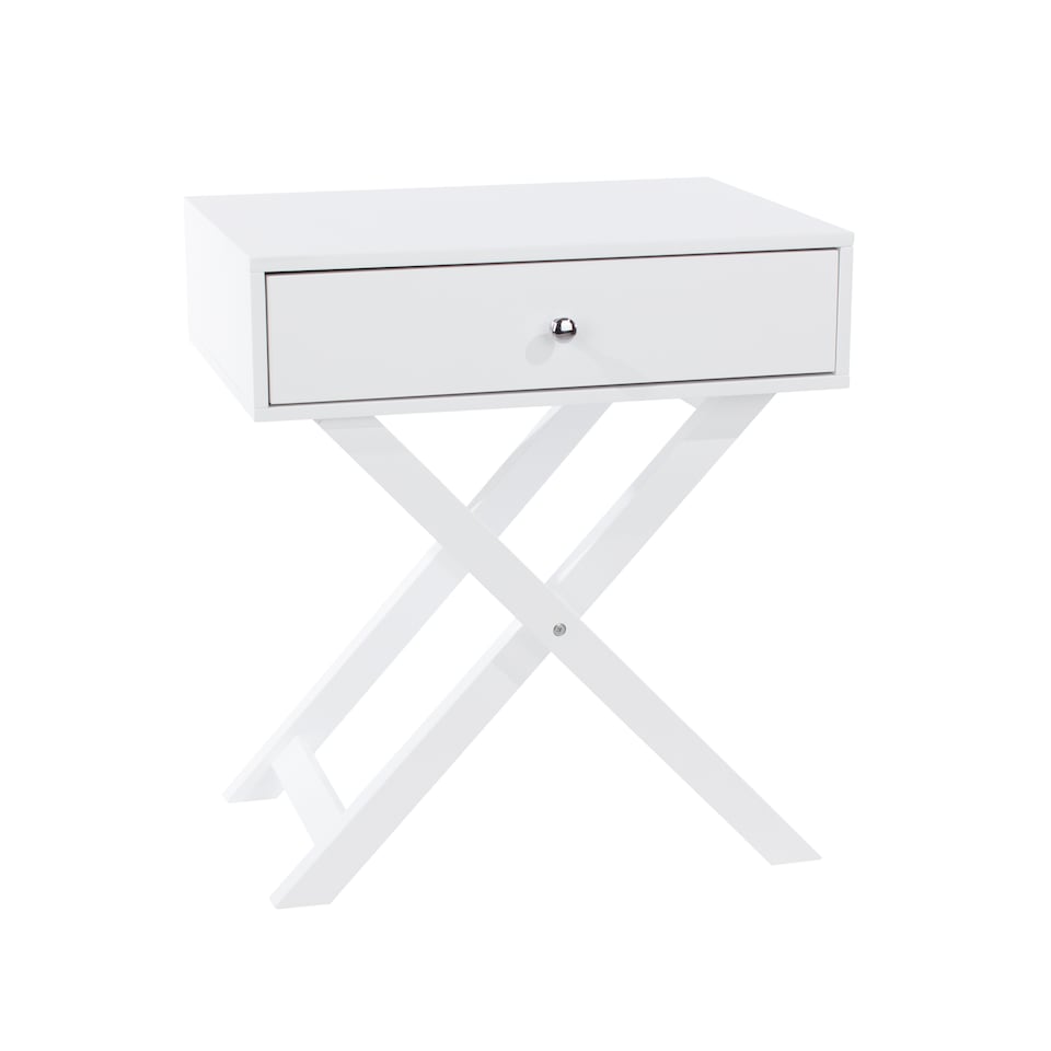 image 1 of Options 1 Drawer X-Frame Bedside Table - Painted Finish, Polished Metal Handle | White | White | One Size | 1
