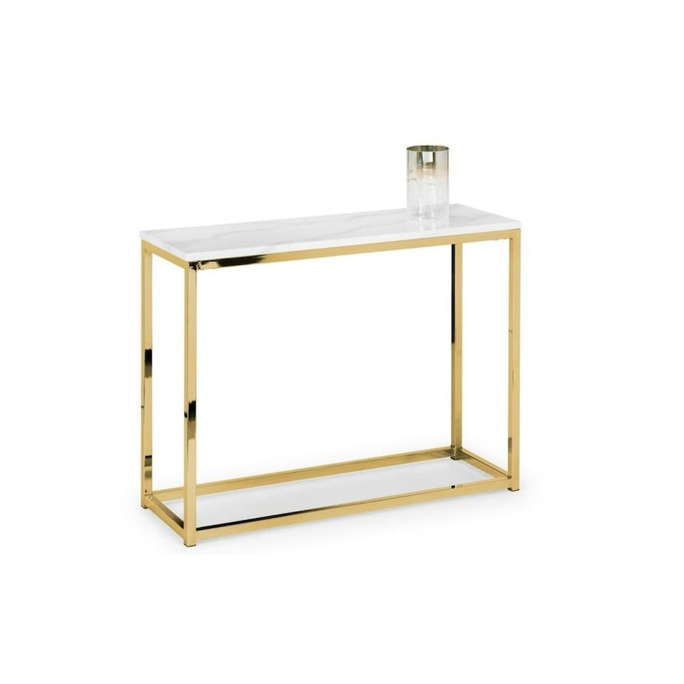 image 1 of White Marble Top Console Table with Gold Framing White