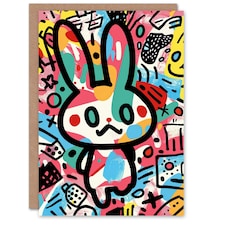 Bunny Cartoon Colourful Graffiti Style Girl Daughter Son Birthday Card