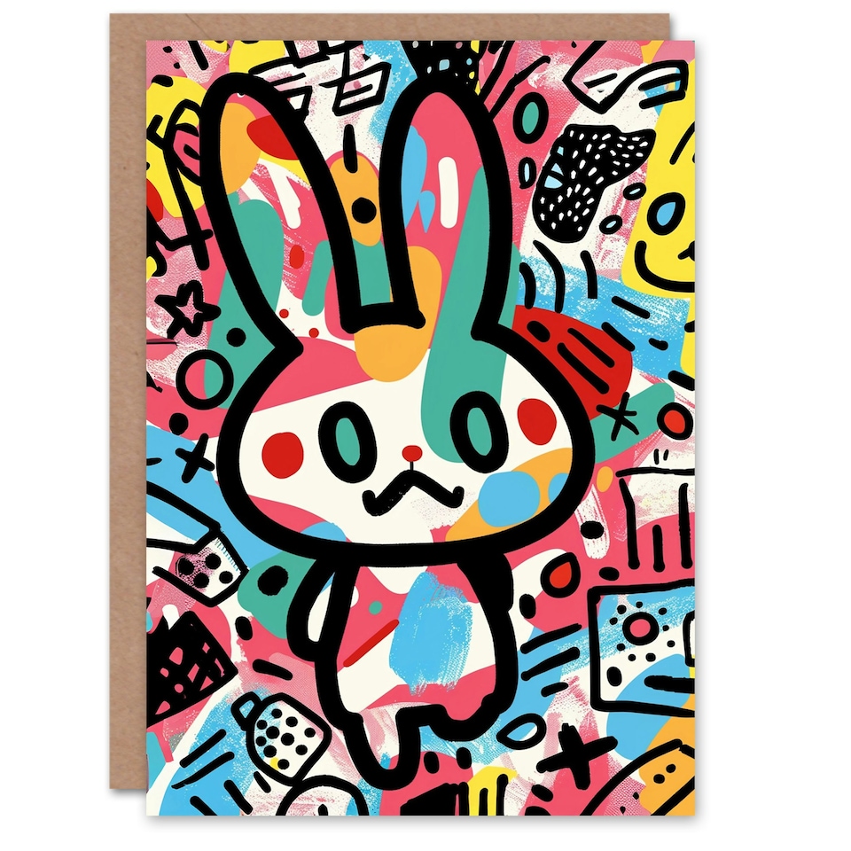 image 1 of Bunny Cartoon Colourful Graffiti Style Girl Daughter Son Birthday Card