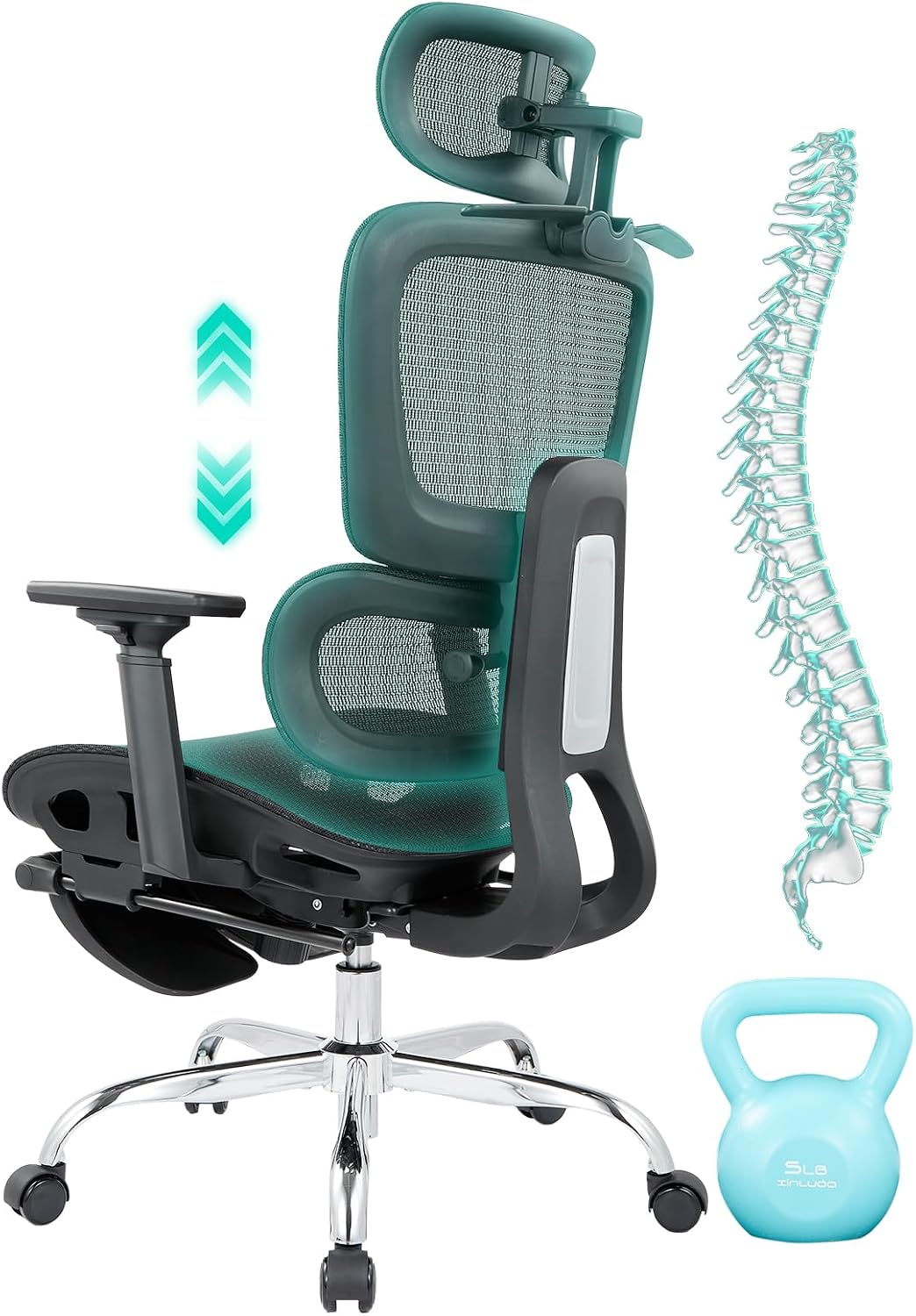 London Boutique Office Chair, Desk Chair for Home Office, Ergonomic Chair with Adaptive Lumbar Support, Mesh Office Chair with Footrest, 3D Headrest,