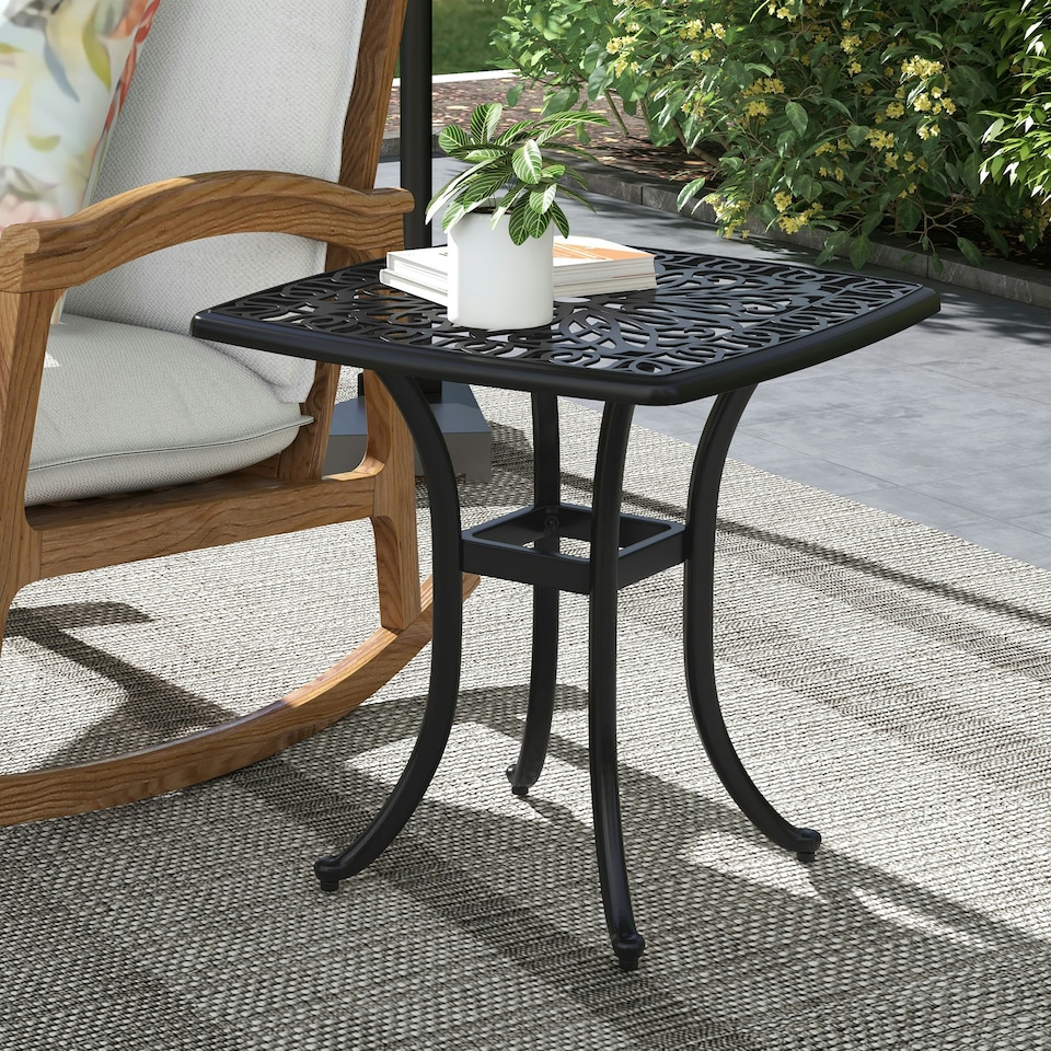 image 1 of Outsunny Cast Aluminium Bistro Table with Umbrella Hole, Black