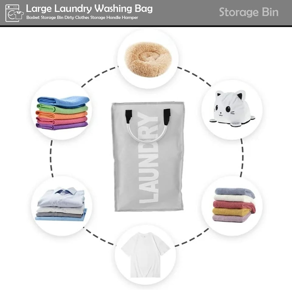 image 1 of Single Collapsible Laundry Basket Bag Clothes Hamper with Handles Foldable Washing Basket for Laundry Sorting Storage