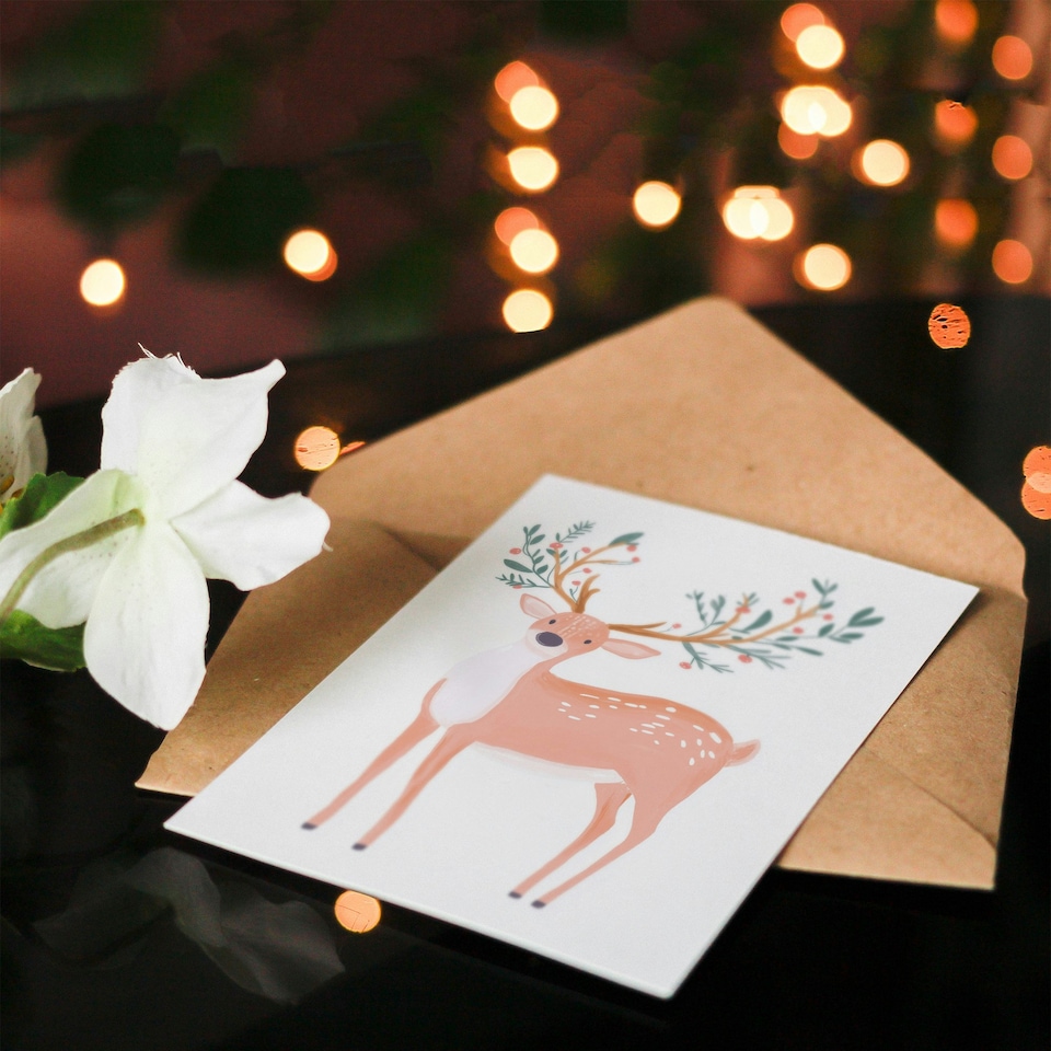 image 1 of Greeting Card Cute Deer with Decorated Antlers Watercolour For Her Woman Xmas Christmas Card