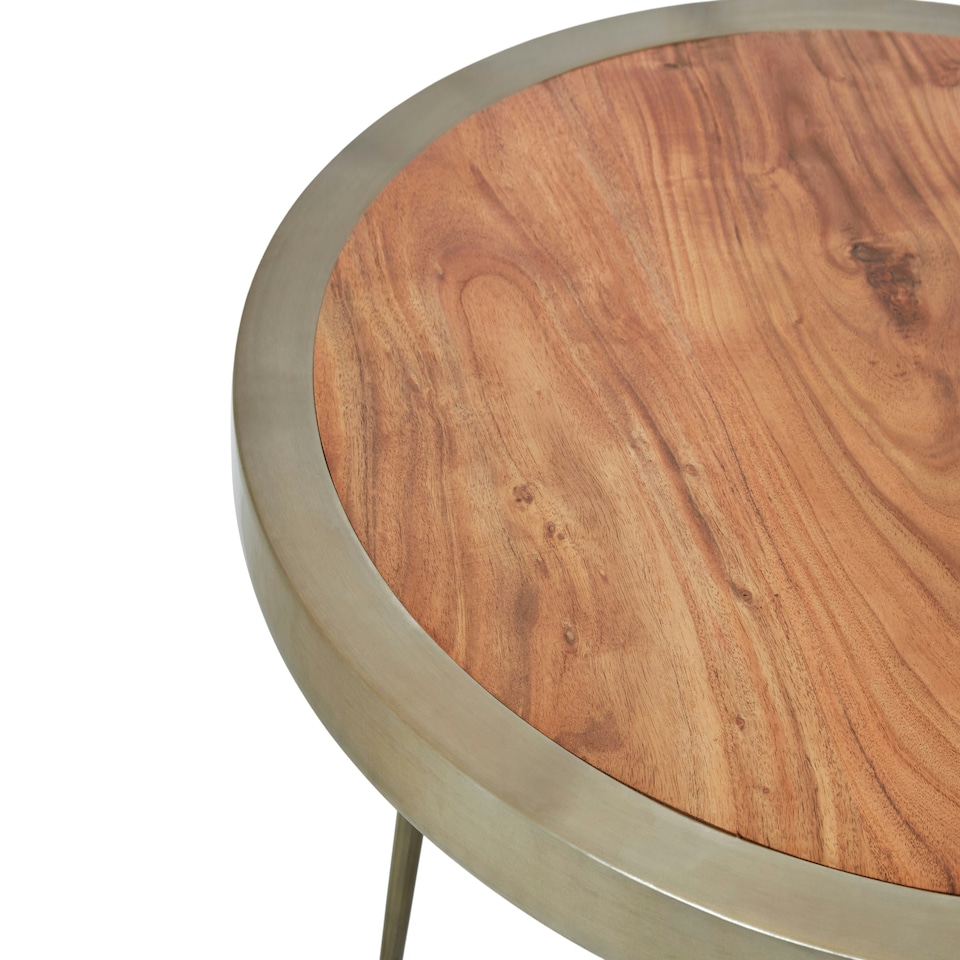 image 1 of Acacia Wood Round Coffee Table-Kitchen Table With Distinctive Grain-Metallic Accent Table With Splayed Legs