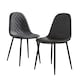 image 1 of Grey Kitchen Dining Chairs Pair Set of 2 Black Metal Legs Diamond Fabric Design