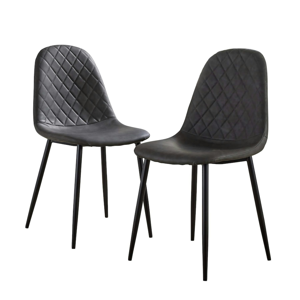 image 1 of Grey Kitchen Dining Chairs Pair Set of 2 Black Metal Legs Diamond Fabric Design