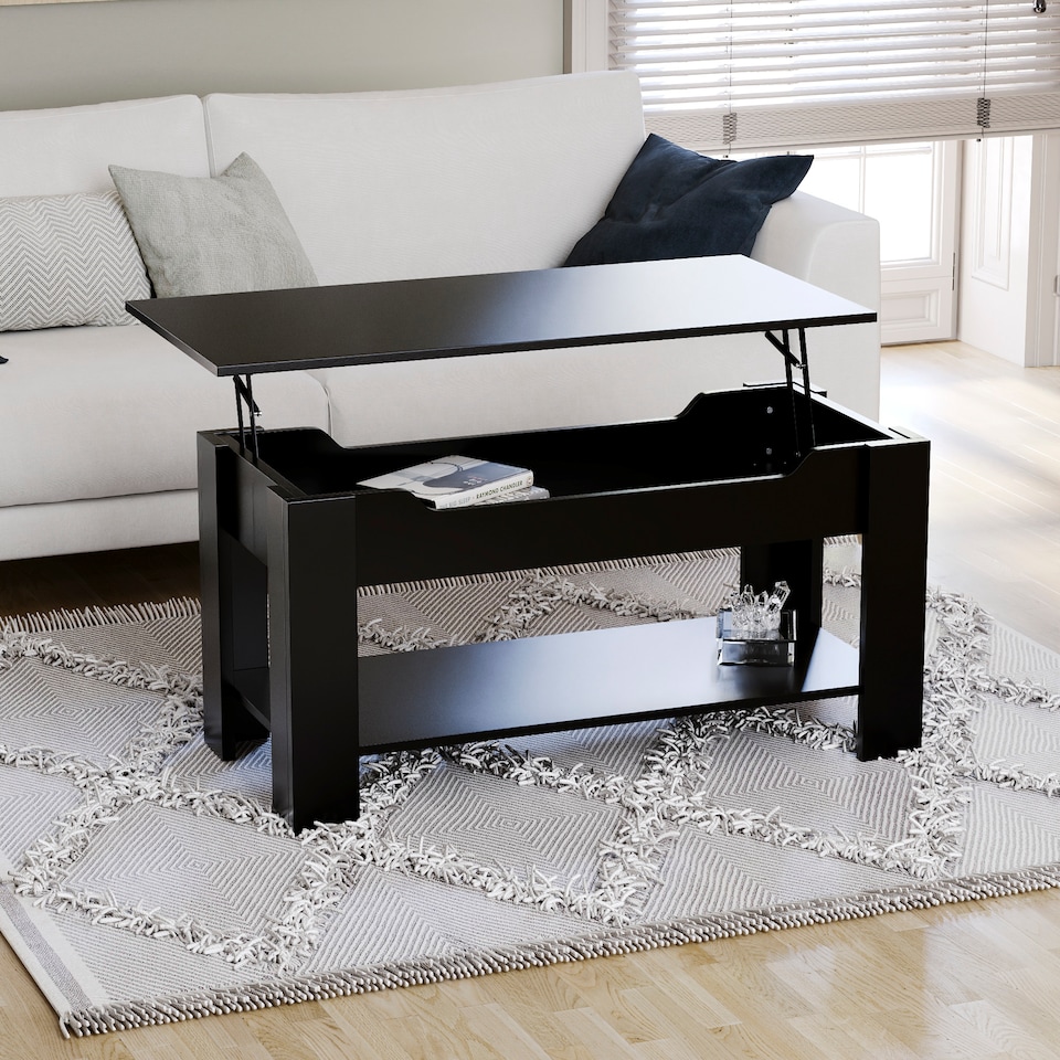 image 1 of Vida Designs Lift Up Coffee Table With Storage Compartment & Shelf, Black