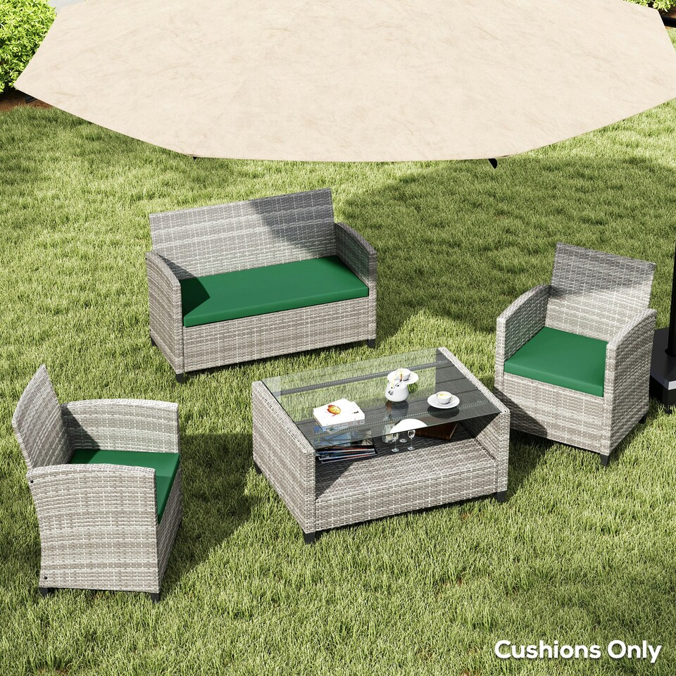 image 1 of Outsunny 3PCs Rattan Garden Seat Cushions Pads for Patio Furniture Green | Green