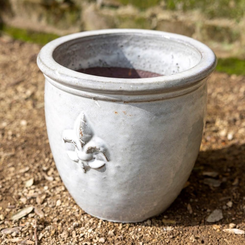 image 1 of Primrose Small Stoneware Debossed Logo Round Planter In Cream 24cm