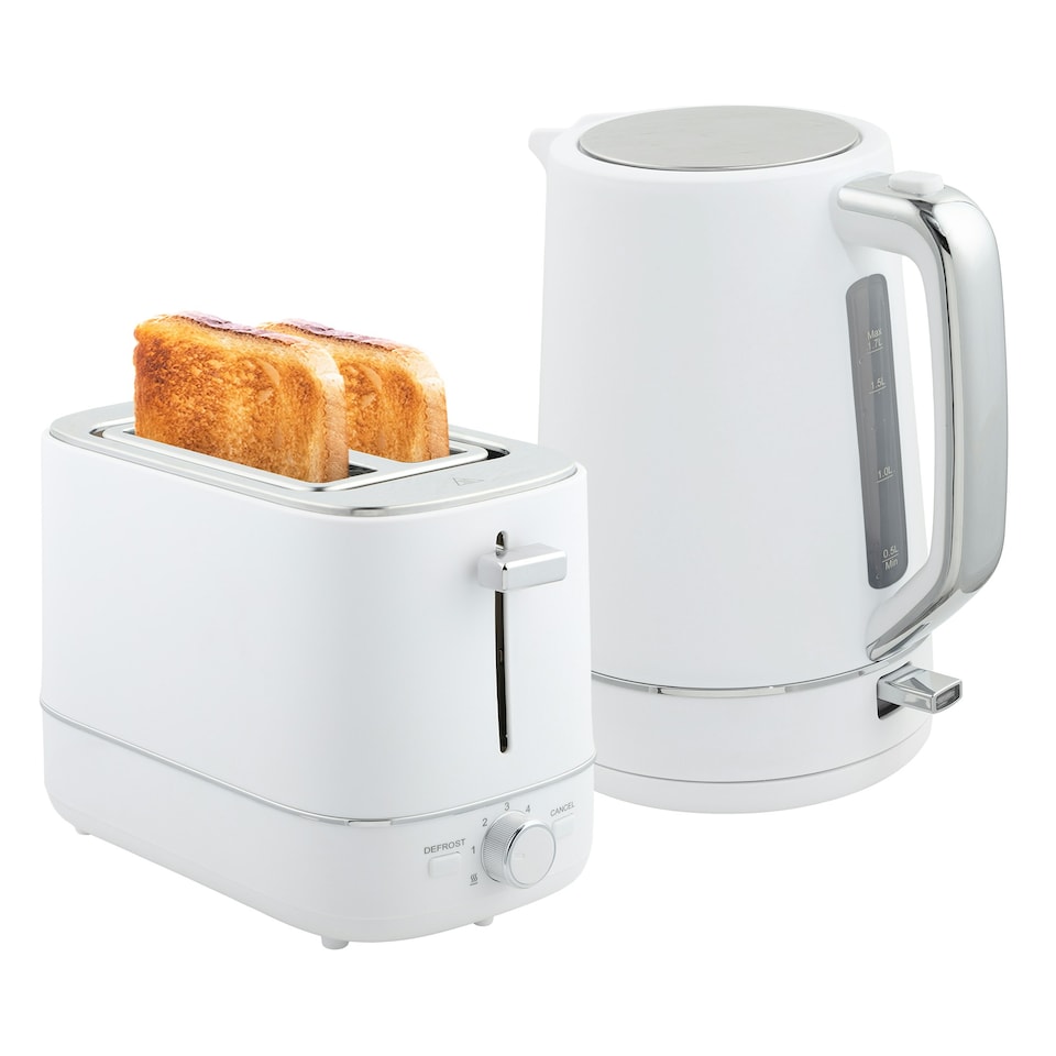 image 1 of HOMCOM 1.7L 3000W Fast Boil Electric Kettle 2 Slice Toaster Set White