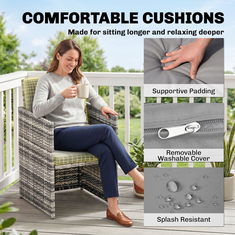 image 1 of Outsunny 8 Seater Cube Rattan Garden Dining Set with Cushions, Grey