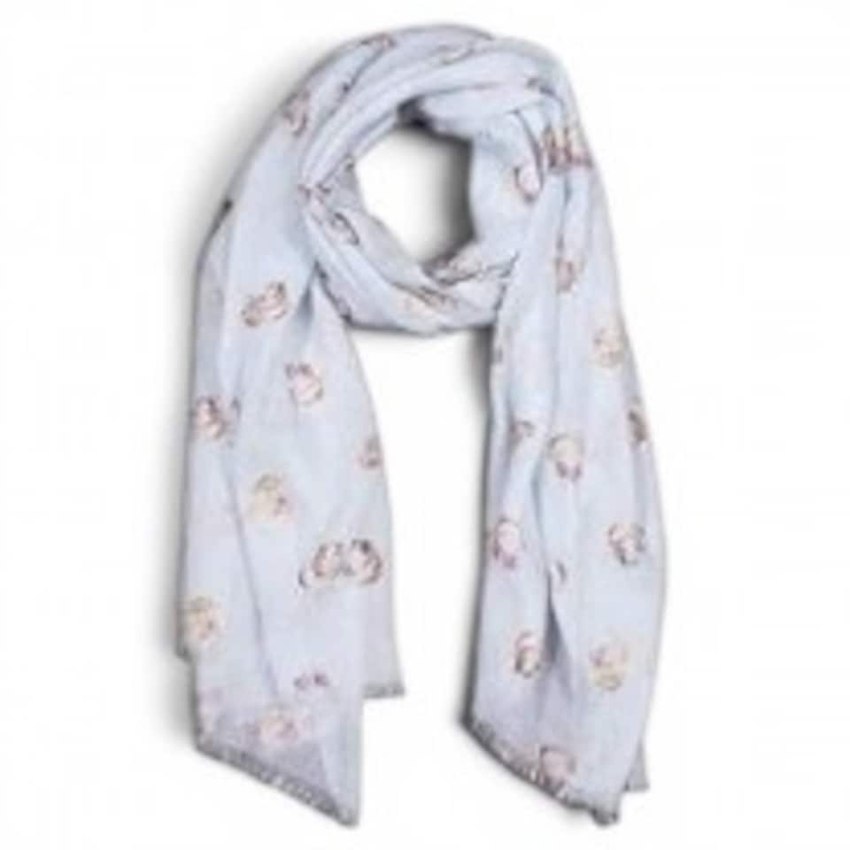 image 1 of 'Lettuce Be Friends' Scarf with Gift Bag - Wrendale Designs, 70 x 190 cm, Soft Blue