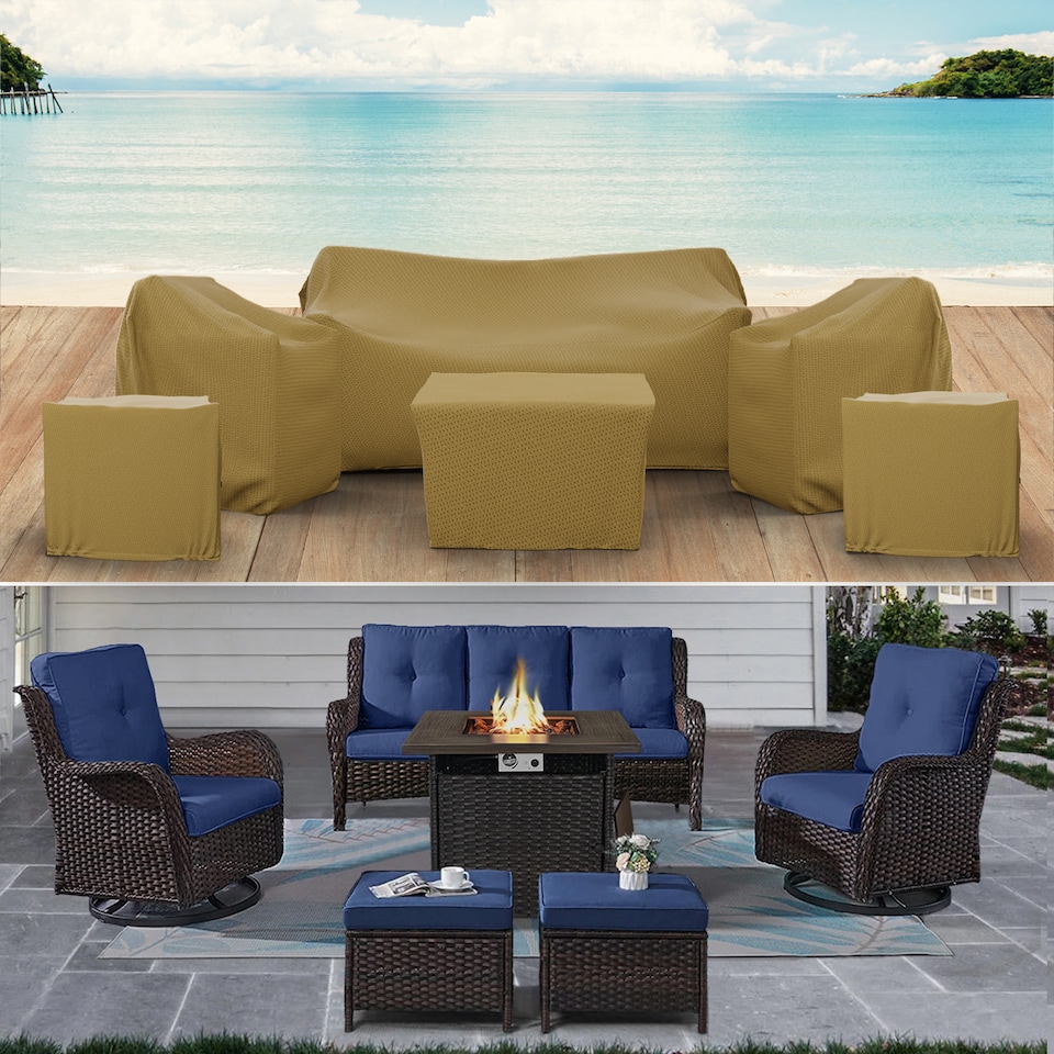 image 1 of Covers&All Patio Furniture Set Cover For 5 Piece Wicker Outdoor Seating Group, Water UV &, 1 Sofa Cover, 75 in L × 35 in W × 35 in H × 23 in FH x