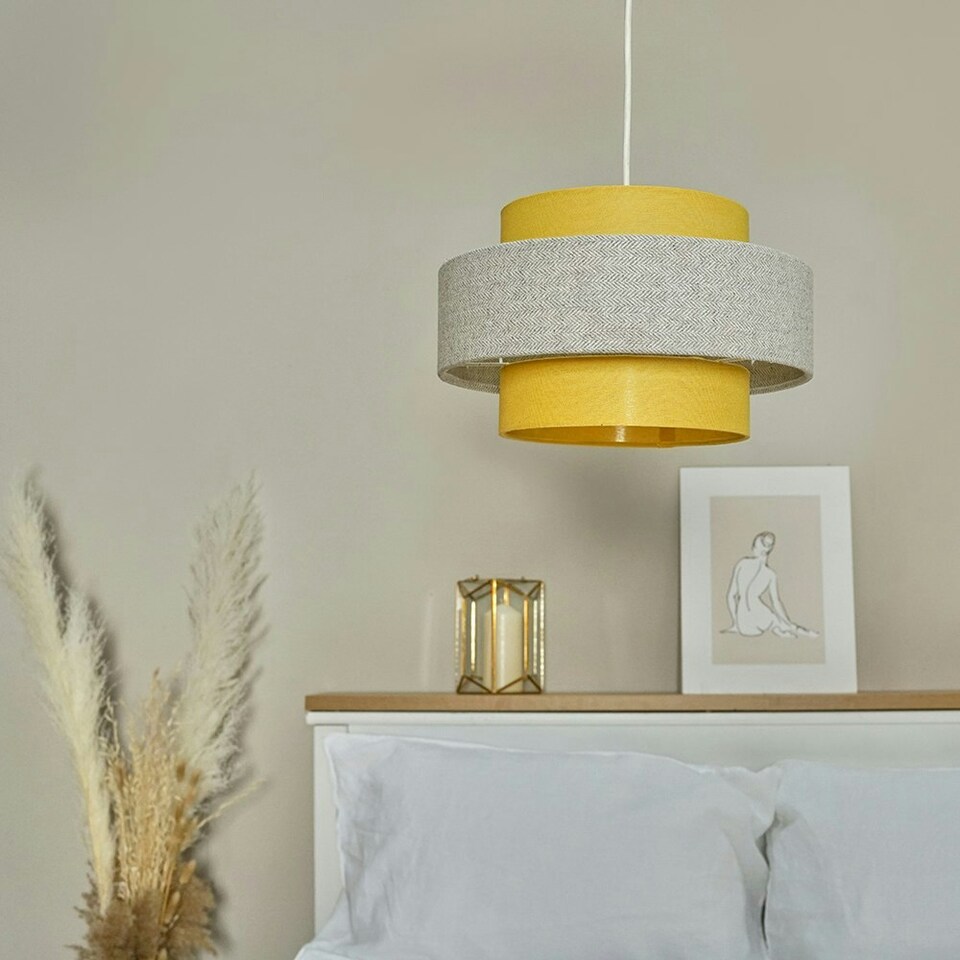 image 1 of ValueLights Mustard And Grey Herringbone Modern Ceiling Pendant Light Shade