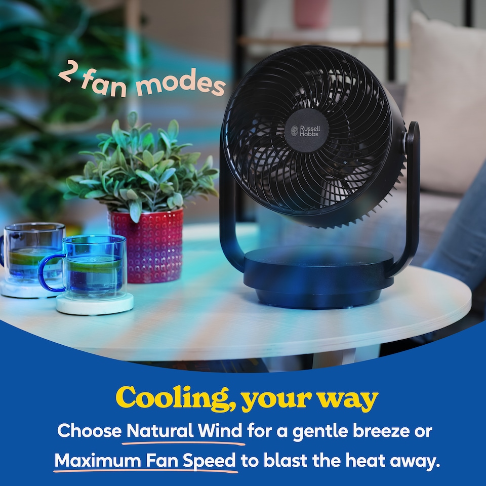 image 1 of Russell Hobbs 9” Desktop Circulator Fan with 7 Speed Settings Black RHDCF1001B
