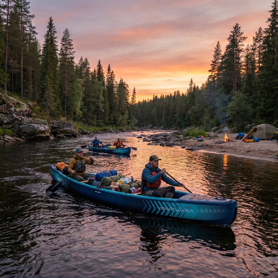 image 1 of Wave Venturer Inflatable Touring Canoe, 3 Person, Navy