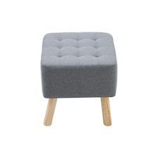 Living and Home Linen Fabric Padded Wooden Leg Footstool - Grey