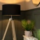 image 3 of ValueLights Modern Light Wood And Chrome Tripod Floor Lamp With Navy Drum Shade