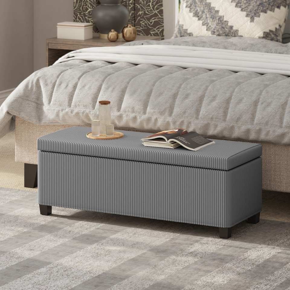 image 1 of HOMCOM Storage Ottoman Bench, Corduroy Footstool with Removable Lid and Legs, 112cm Storage Chest Bofor Living Room, Bedroom, Hallway, Grey | Grey