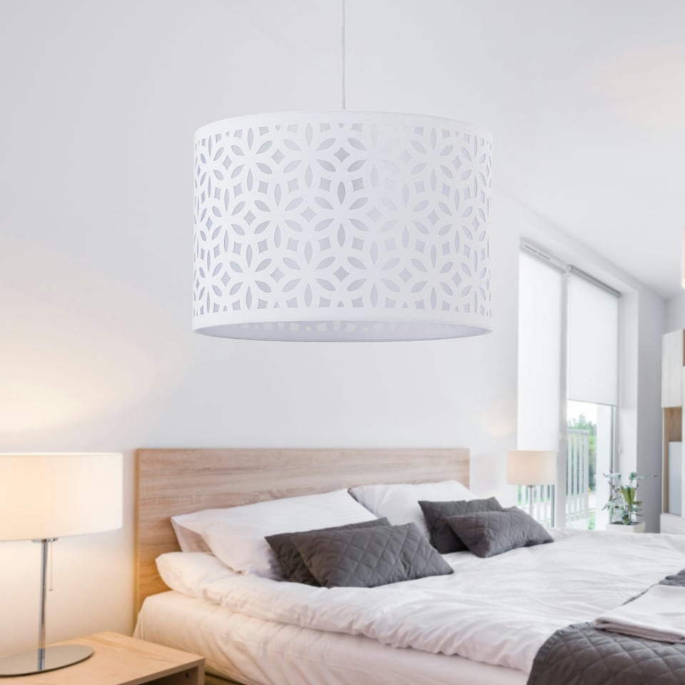 image 1 of White Laser Cut 30cm Pendant Lightshade White