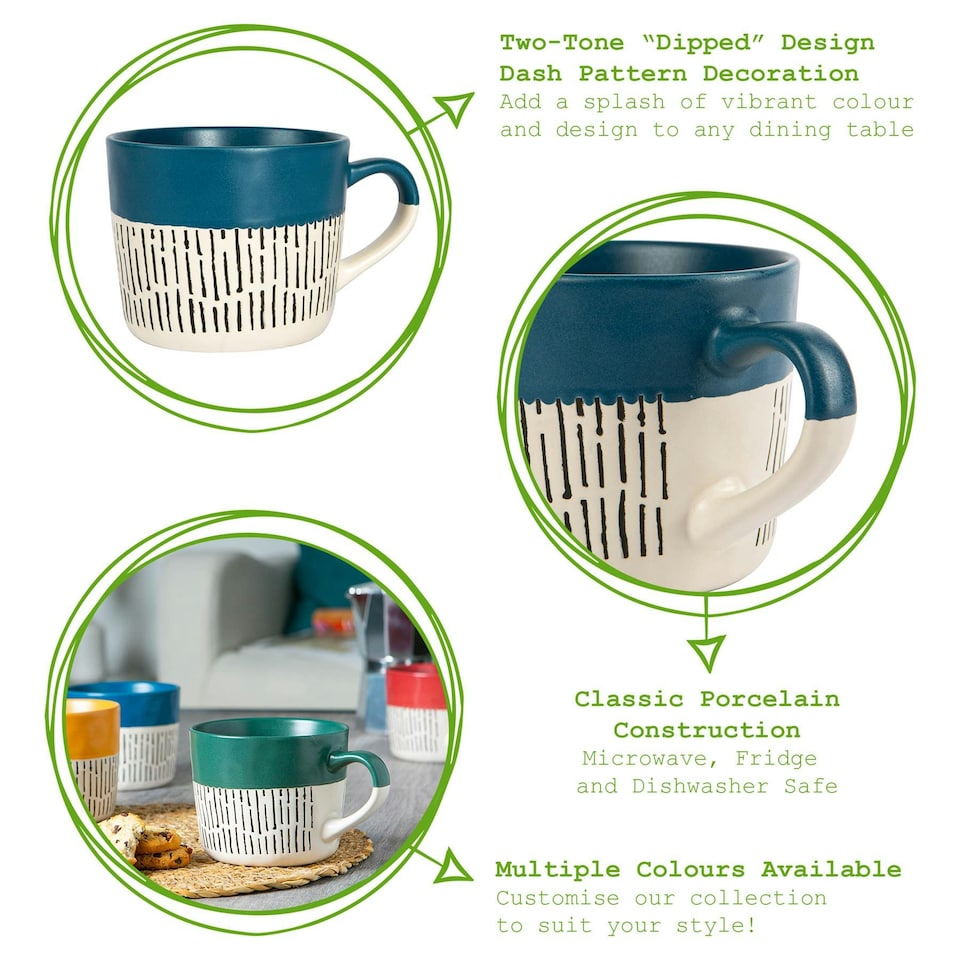 image 1 of Nicola Spring Ceramic Dipped Dash Coffee Mugs - 475ml - Blue - Pack of 6 Blue