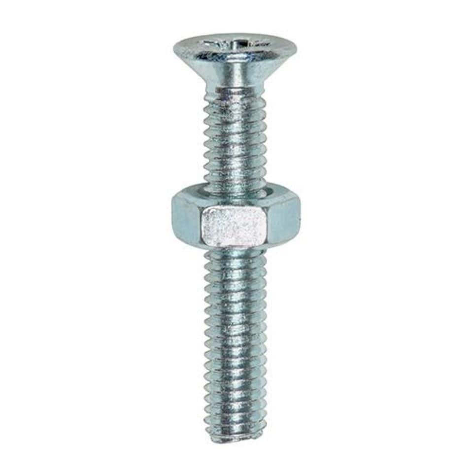 image 1 of Timco - Machine Screws - PZ - Countersunk & Hex Nuts - Zinc (Size M6 x 40 - 10 Pieces)