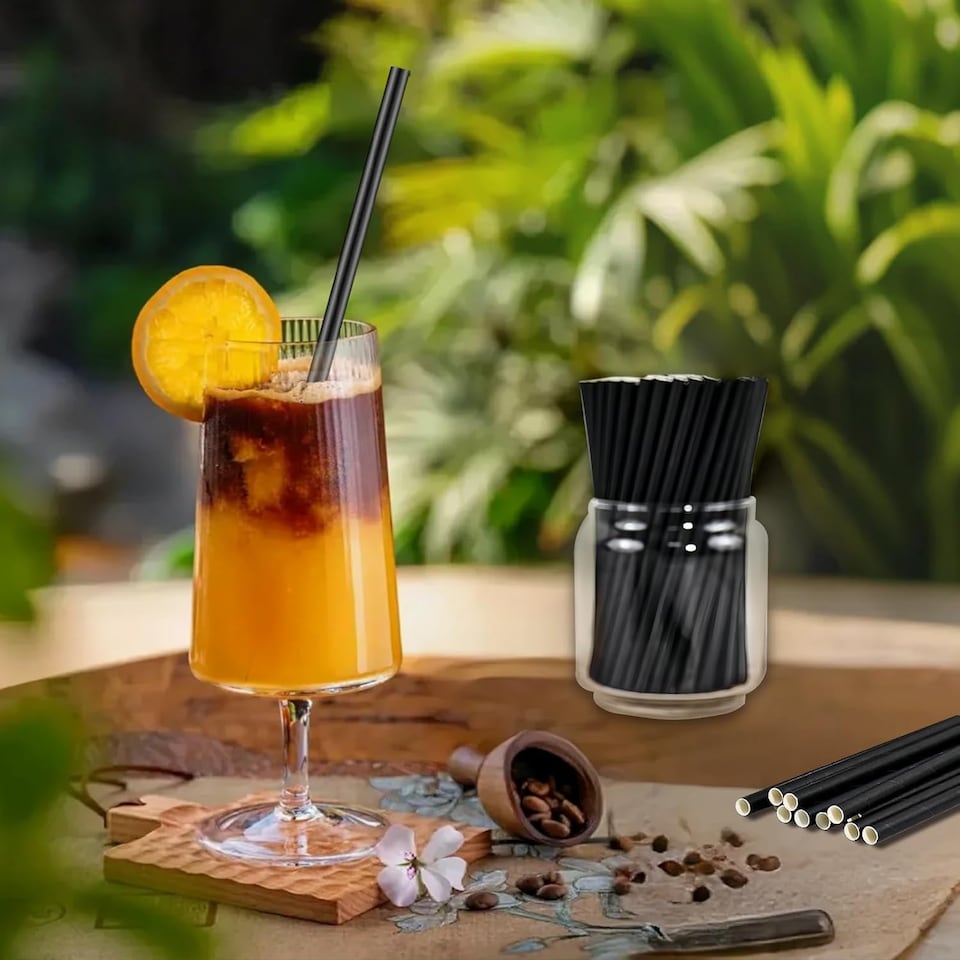 image 1 of ECONX Black Paper Straws 5.5" Drinking Straws for Parties, Cocktails, Hot & Cold Drinks Pack of 250