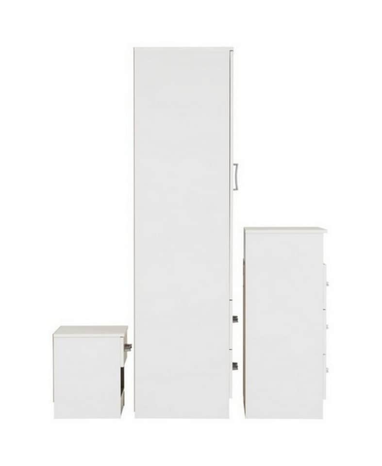 image 1 of Polar Bedroom Set - Wardrobe, Drawers Chest & Bedside - White